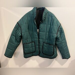 Oversized Green and Black Checkered Puffer Jacket S